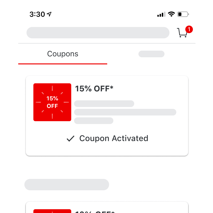 view of coupon tab with an active coupon